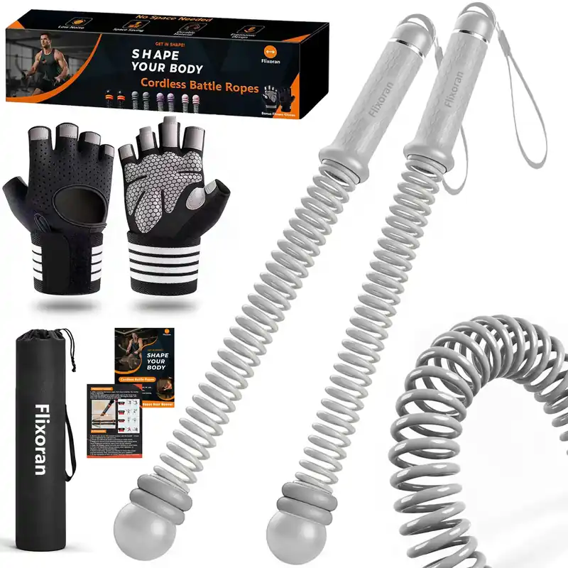Cordless Battle Ropes Adjustable Trainer, Ropeless Weighted Portable Exercise Equipment for Home Gym Workouts, Compact Arm Strength for Men Women, Heavy Flex Rope Stick Fitness Gift