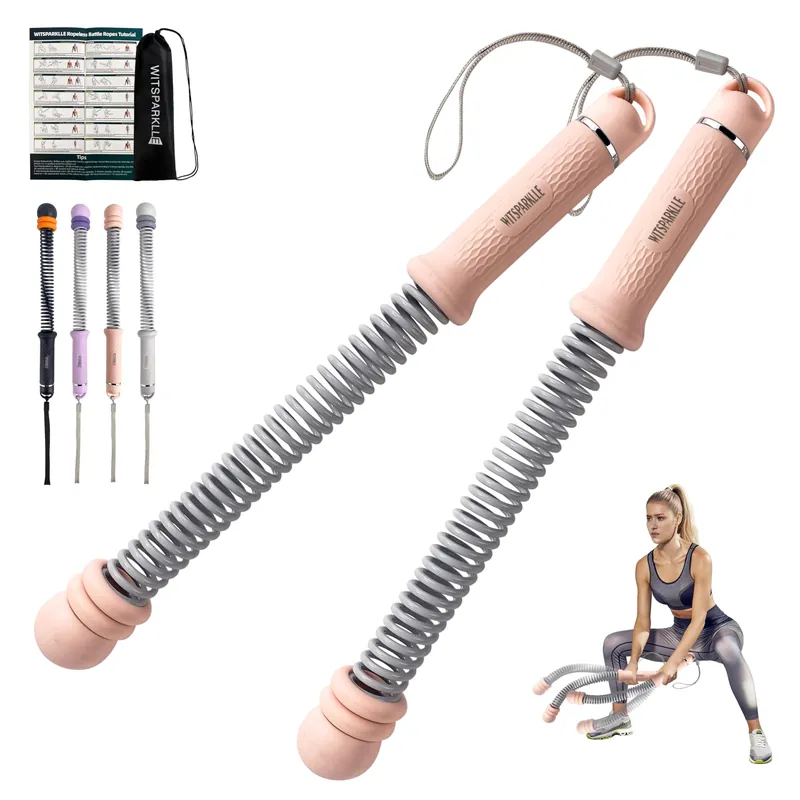 WITSPARKLLE Ropeless Battle Ropes, Adjustable Cordless Battle Ropes with Resistance Springs, Weighted Portable Workout Rope for Home Gym, Low-Impact HIIT Training Equipment for Men & Women (Pink)