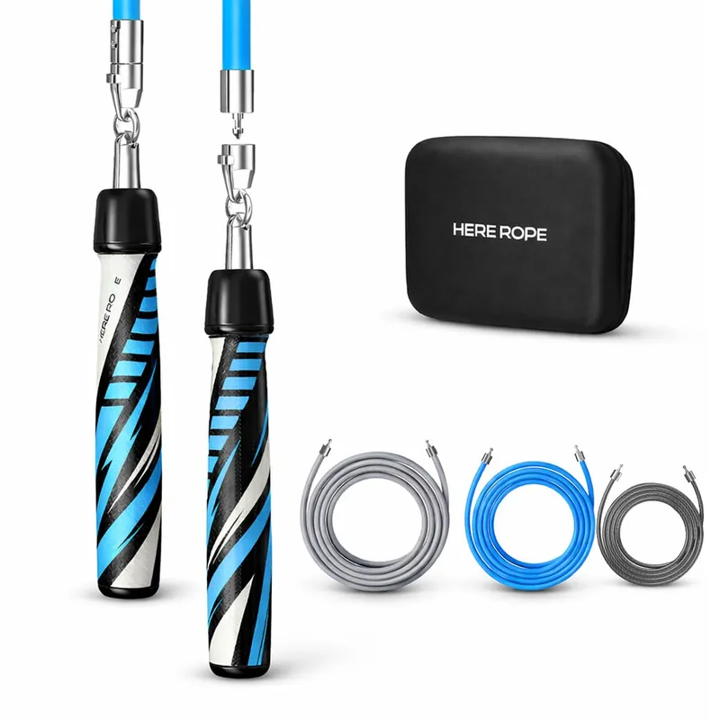Hererope Weighted Jump Rope for Men & Women, 1/6lb, 1/4lb, 1/2lb Interchangeable Weighted Jump Rope Set with Precision Ball-Bearing, Anti-Slip Leather Grip - Jump Ropes for Fitness, Speed Training, Endurance Building & Total Body Workout (Dark Black, 9‘1"