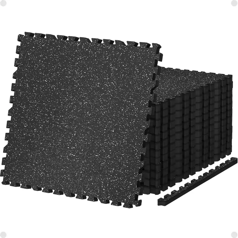 AIRHOP 0.79in Thick 24 Sq Ft Exercise Equipment Mats, 6 Tiles Upgraded Rubber Top with High Density EVA Foam, Large Interlocking Puzzle Gym Flooring for Home Gym, Heavy Weight Workout,Black & White