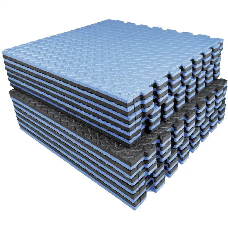 AIRHOP Upgraded 0.79" Extra Thick 48 Sq Ft High-Density Eva Foam Exercise Gym Mats, 12 Pcs Large Interlocking Puzzle Floor Tiles (24"x24") for Home Gym, Black&Blue