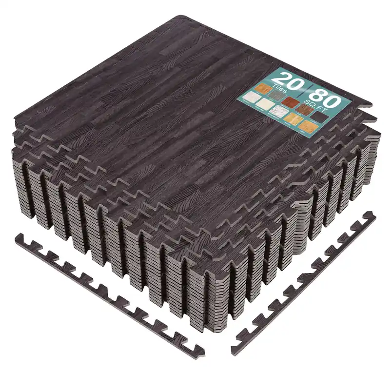 Sorbus 80 Sq. Ft. Wood Grain Floor Tiles Foam Mat EVA Interlocking Mats Tile 3/8-Inch Thick Flooring Wood Puzzle Exercise Mats w/Borders - Home Playroom Basement, Apartment, Trade Show, Baby, Dance