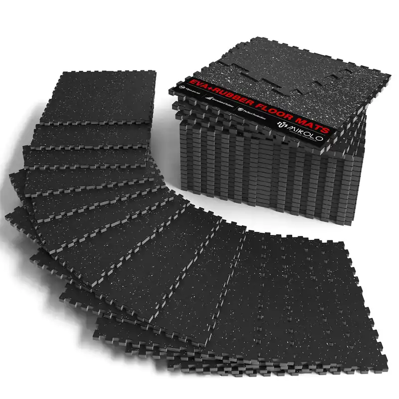 Mikolo 0.56 Inch Thick Gym Flooring for Home Gym, 24 Tiles Exercise Equipment Mats with EVA Foam and Rubber Top, Interlocking Puzzle Rubber Gym Flooring, Protective Flooring Mat