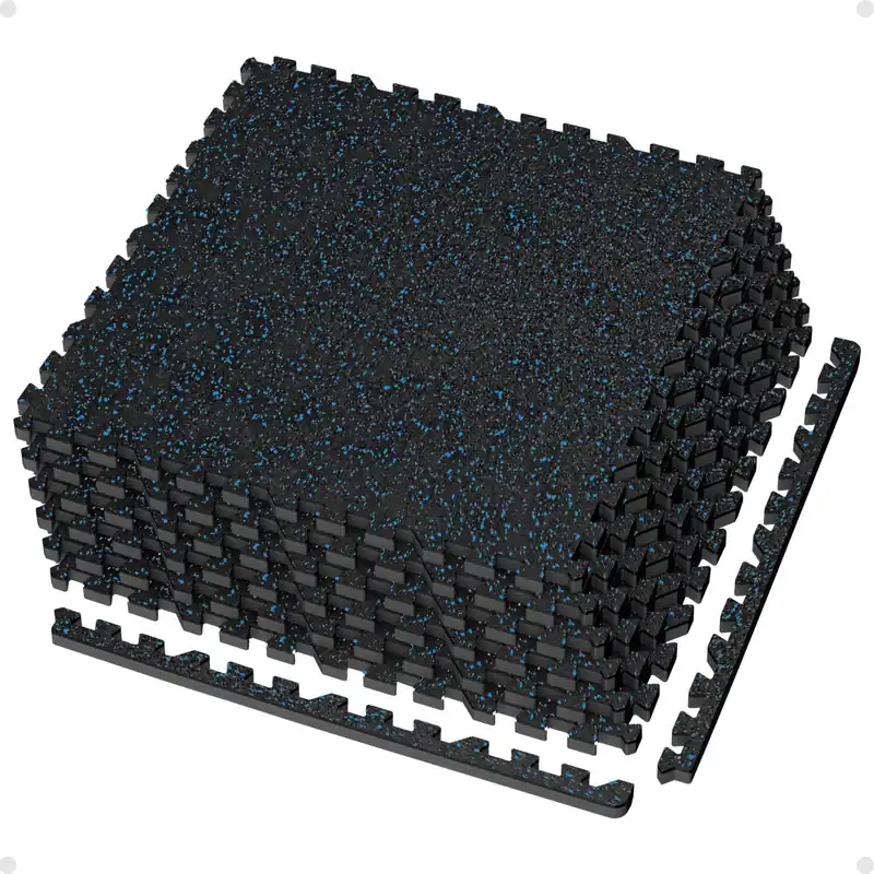 AIRHOP 0.56in Thick 24 Sq Ft Exercise Equipment Mats, 6 Tiles Upgraded Rubber Top with High Density EVA Foam, Large Interlocking Puzzle Gym Flooring for Home Gym, Heavy Weight Workout,Black & Blue
