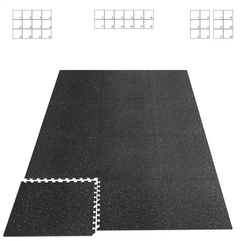 0.56โโ Thick 12 Pcs 48 Sq Ft Exercise Equipment Mats - High-Density Rubber Top EVA Foam Interlocking Mats, 24x24in Tiles, Heavy-Duty Treadmill Mat for Hardwood Floors, Home Gym Mat