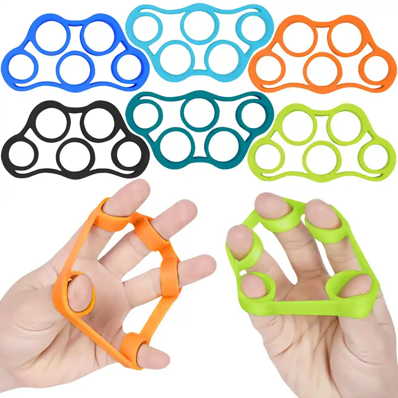 6Pcs Finger Strengthener with 3 resistance levels - Elastic Silicone Finger Exerciser with Shape-Retention and Ergonomic Design - Tear-Resistant Hand Stretcher with Comfort Grip for Hand Recovering
