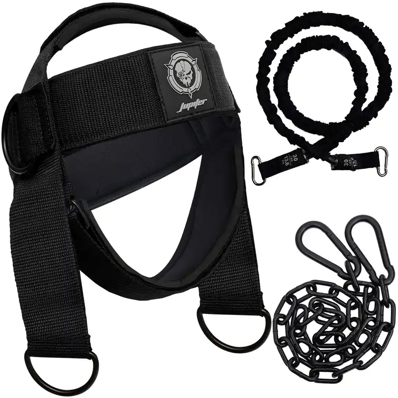 Neck Harness for Increases Neck Core Strength - Neck Exerciser with 30" Heavy Duty Steel Chain for Safely Lifting Weights Up to 280 lbs Black