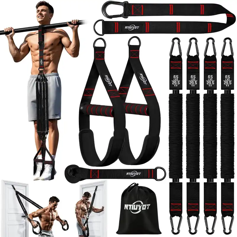 NTIUYOT Pull Up Assistance Bands for Pull Up Bar, 4 Heavy Duty Assisted Pull Up Bands, Workout Equipment with Foot Rest for Training, Adjustable Bands for Pull-Up, Fitness, Body Stretching, Chin Up