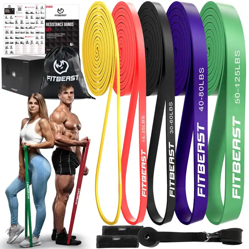 FitBeast Resistance Bands Set, 5 Different Levels, Pull Up Assist Bands for Strength Training, Powerlifting, Muscle Toning, Mobility Exercises, Full-Body Workout (Vibrant 5-125 lbs)