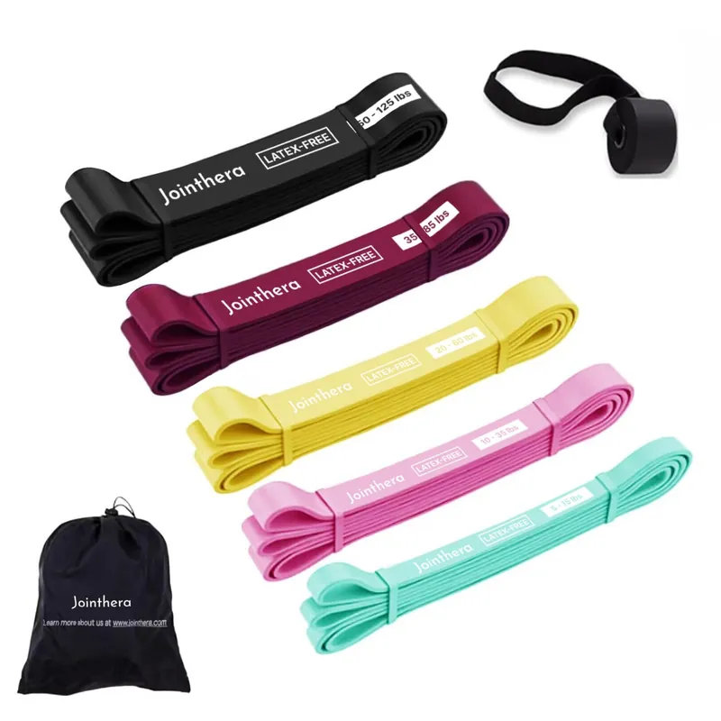 JOINTHERA Premium Latex Free Resistance Bands for Working Out - Set of 5 + Carrying Bag Non Latex Pull Up Loop Workout Bands Resistance for Women and Men Stretching, Exercise and Muscle Training
