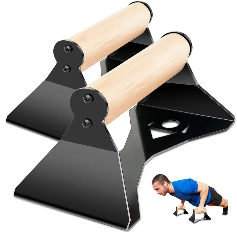 Rolitwils Parallettes Push Up Handles - Heavy Duty Steel Frame with Ergonomic Beech Wood Grips, Calisthenics Equipment (250kg Capacity)