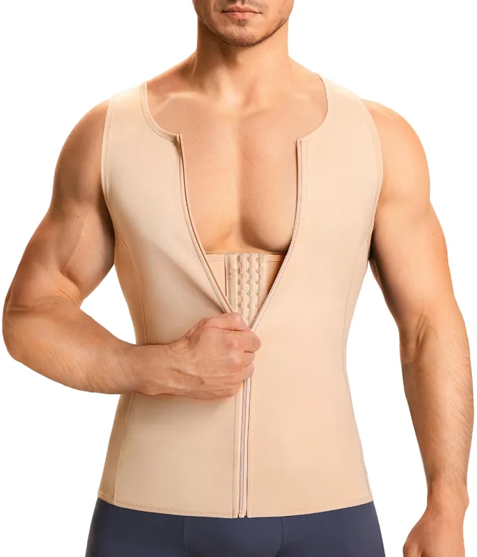 TAILONG Men Compression Shirt For Body Slimming Tank Top shaper Tight Undershirt Tummy Control Girdle (Medium, Beige)