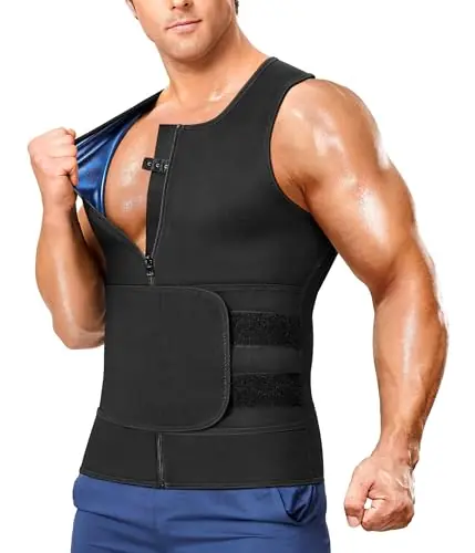 Junlan Sauna Suit for Men 2 in 1 Waist Trainer Sauna Shirt for Men Sweat Band for Stomach(Blue,Small)