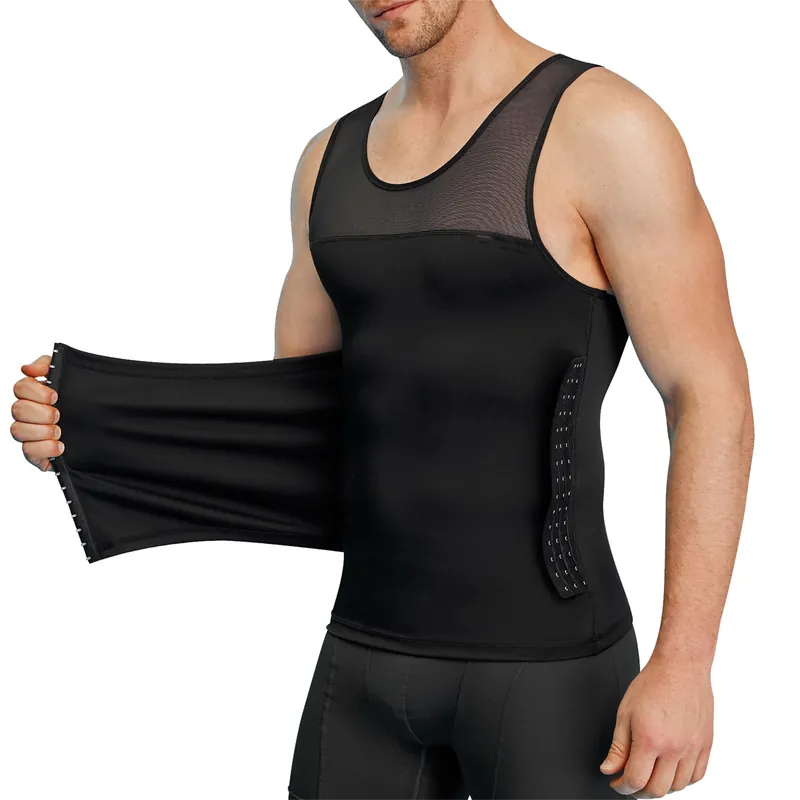 Men Body Shaper Slimming Vest Tight Tank Top Compression Shirt Tummy Control Underwear Moobs Binder (Black, S)