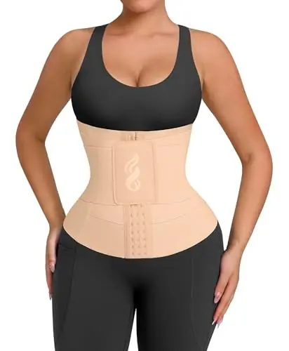 FeelinGirl Womens‘ Waist Trainer Tummy Control Waist Cincher Trimmer Belt with Hooks Steel Bones Slim Body Shaper Skin