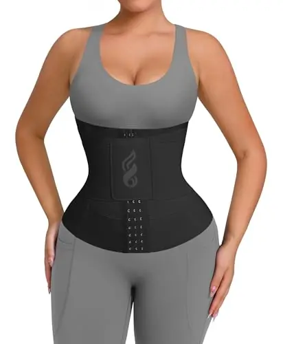 FeelinGirl Waist Trainer Belt for Women Man Waist Trimmer Ab Belt Tummy Control with Triple Wrap Hourglass Body Shaper Black