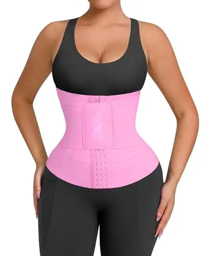 FeelinGirl Waist Trainer Belt for Women Man Waist Trimmer Ab Belt Tummy Control with Triple Wrap Hourglass Body Shaper Pink
