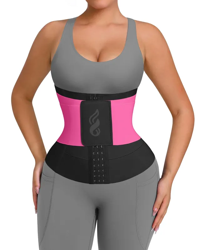 FeelinGirl Waist Trainer Corset for Women Shapewear Tummy Control Waist Cincher Workout Girdle 3 Segmented Belt Hooks Bright Pink