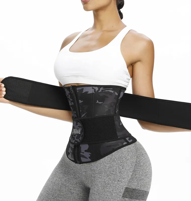 ANGOOL Neopren Waist Trainer For Women,Workout Plus Size Trimmer Belt Sauna Sweat Corset Cincher With Zipper 3XL Camo