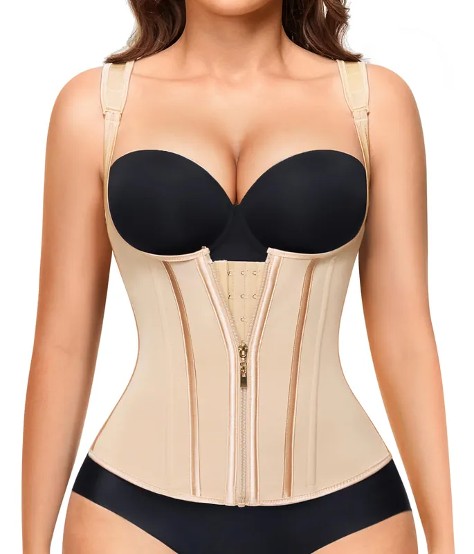 Nebility Waist Trainer for Women Corset Shapewear Tummy Control Faja Body Shaper Waist Cincher with Adjustable Strap(Beige,Small)