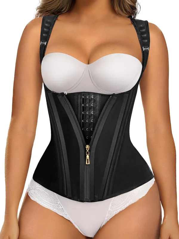 SHAPERX Waist Trainer Corset for Women Tummy Control Sport Girdle Hourglass Waist Cincher Body Shaper with Steel Boned SZ7293-Black-L