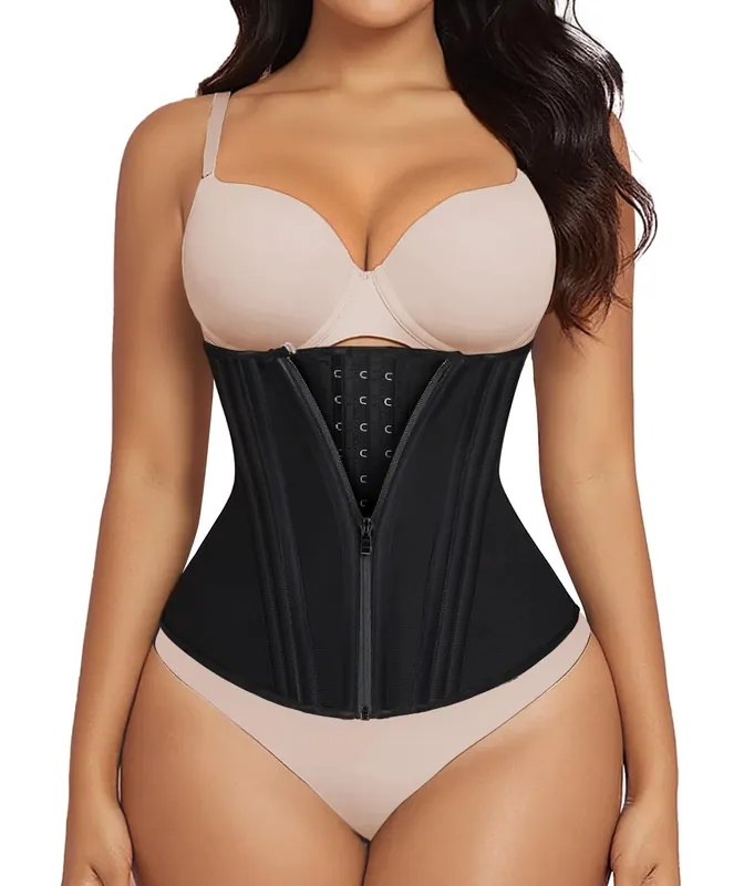 SHAPERX Waist Trainer for Women Underbust Corset Shapewear Tummy Control Workout Waist Cincher Body Shaper Zipper and Hooks, SZ7310-Black-S