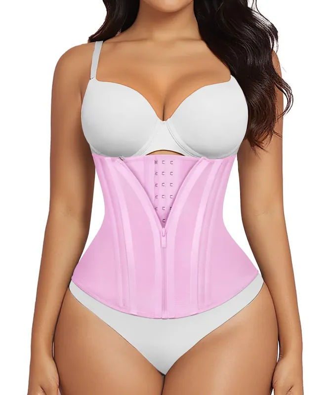 SHAPERX Waist Trainer for Women Underbust Corset Shapewear Tummy Control Workout Waist Cincher Body Shaper Zipper and Hooks, SZ7310-Pink-2XL