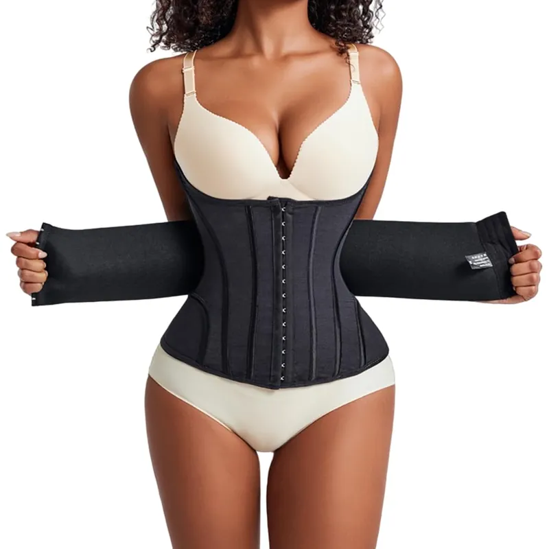 MISTHIN Waist Cincher Shaperwear for Womem Full Body Women Double Belt Wrap Corset Trainer Tummy Control Shaper (Black, XX-Large)