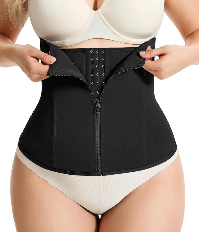 Gotoly Waist Trainer for Women Zipper Corset Shapewear Tummy Control Faja Body Shaper Waist Cincher Workout Girdle(Black,XX-Large)