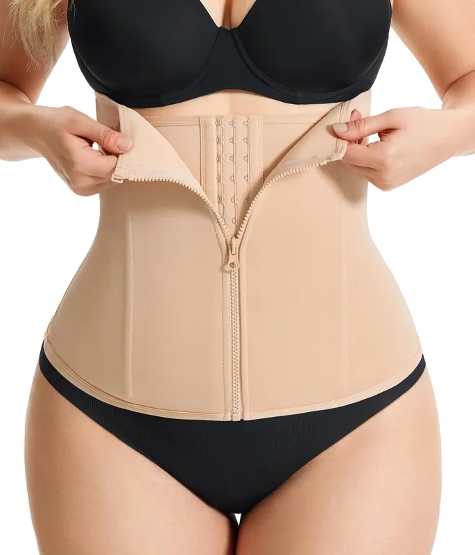 Gotoly Waist Trainer for Women Zipper Corset Shapewear Tummy Control Faja Body Shaper Waist Cincher Workout Girdle(Beige,3X-Large)