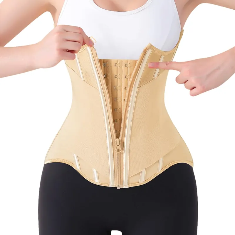 Waist Cincher for Women Shapewear Workout Girdle Tummy Control Shaper Slimming Waist Trainer Corset with Zipper (Apricot, XX-Small)
