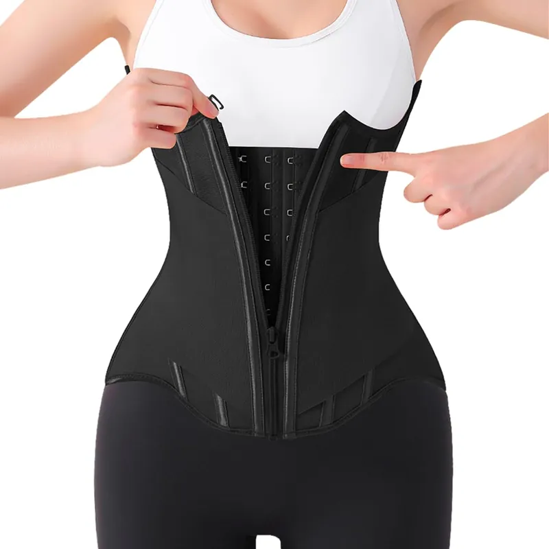 Waist Cincher for Women Shapewear Workout Girdle Tummy Control Shaper Slimming Waist Trainer Corset with Zipper (Black, XX-Large)
