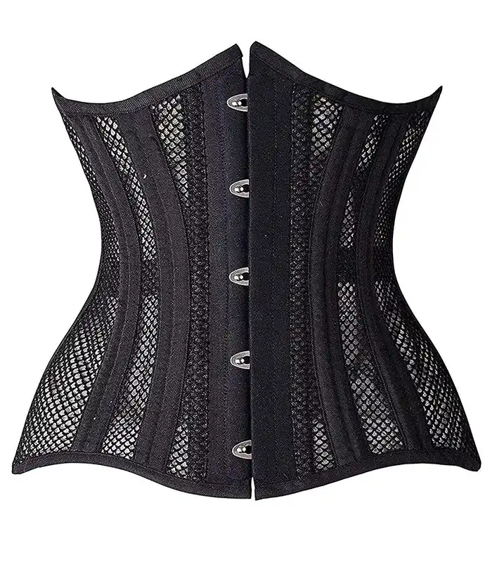 SHAPERX Women 26 Steel Boned Mesh Corsets Longline Heavy Duty Waist Trainer Long Torso Cincher,SZ1794-Black-M