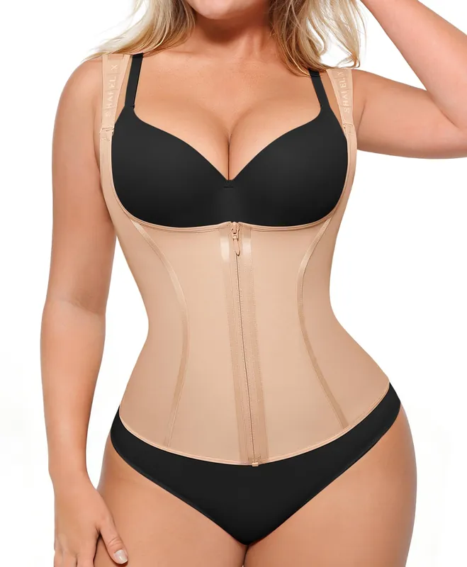 SHAPELLX Waist Trainer for Women Tummy Control Shapewear Plus Size Faja Body Shaper with Adjustable Strap Beige XXL