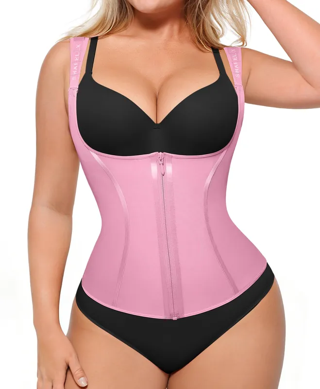 SHAPELLX Waist Trainer Corset Shapewear for Women Tummy Control Workout Faja Body Shaper with Adjustable Strap Pink M