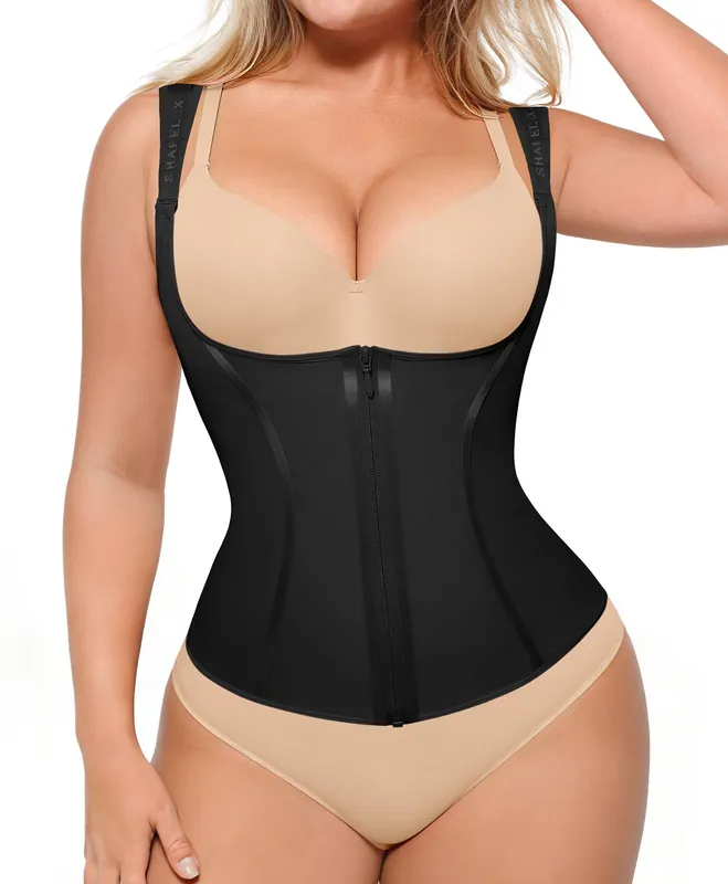 SHAPELLX Waist Trainer Corset for Women Tummy Control Shapewear Workout Faja Body Shaper with Adjustable Strap BLACK L