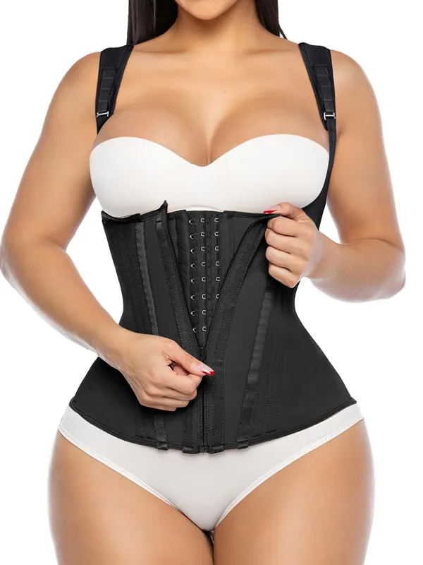 YIANNA Waist Trainer for Women Tummy Control Underbust Hourglass Corset Waist Cincher Vest Sport Girdle Postpartum Faja Body Shaper with Zipper and Hooks, YA7293-Black-XS