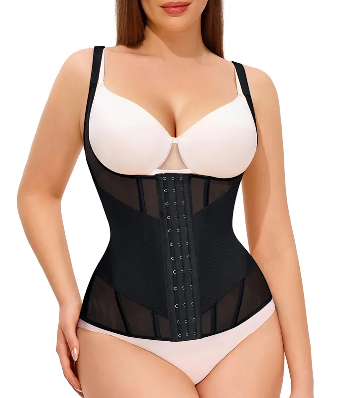 Nebility Waist Trainer for Women Corset Shapewear Tummy Control Body Shaper Top Waist Cincher Girdle with Adjustable Straps(Black,X-Large)