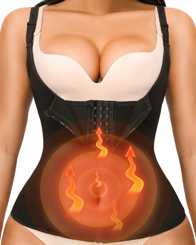 YADIFEN Waist Trainer Vest for Women,Zipper Corset Body Shaper for Tummy Control Neoprene Cincher Tank Top with Straps (Black-Fixed shoulder straps, M)