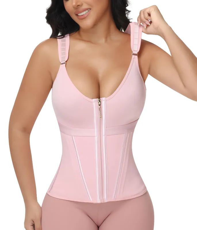 Figninget Waist Trainer Cincher Girdle for Women Tummy Control Faja Body Shaper with Steel Boned Pink S