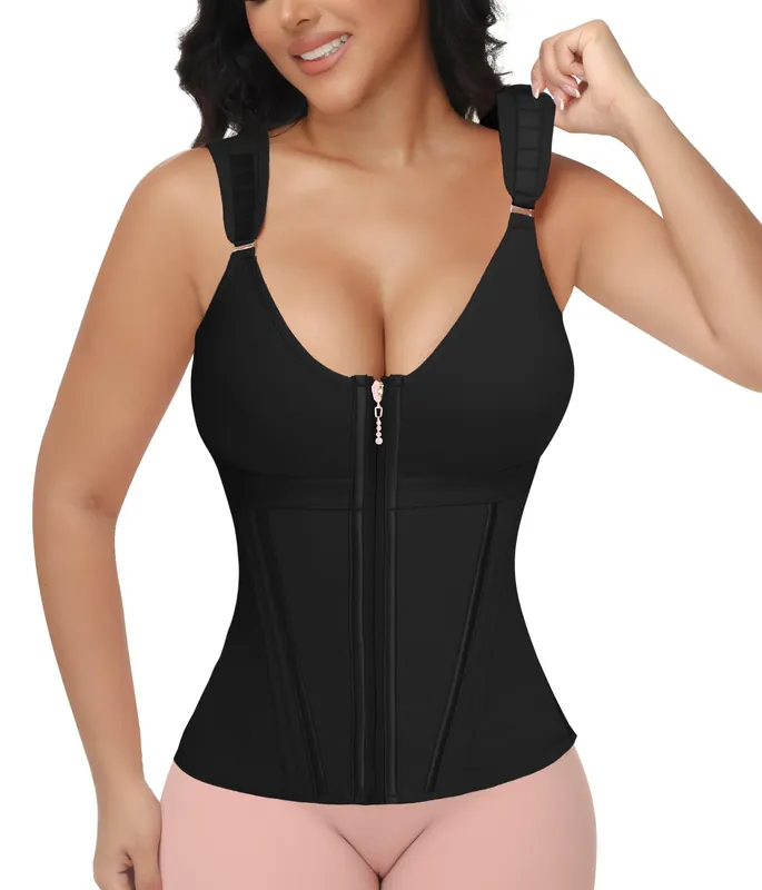 Figninget Faja Body Shaper Waist Trainer for Women Lower Belly Fat Postpartum Faja with Steel Boned Black S