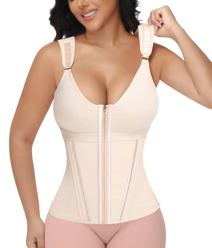 Figninget Waist Trainer Corset for Women Body Shaper Tummy Control Sport Workout Corset Shapewear with Zipper Nude 3XL
