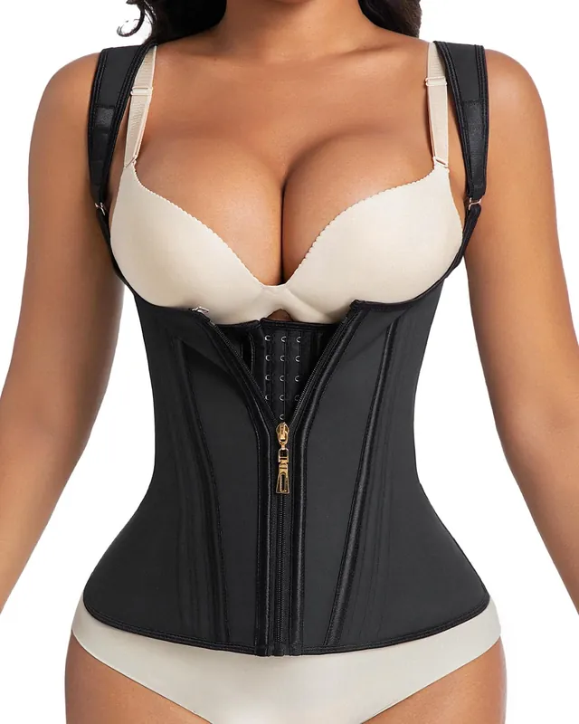 Waist Trainer for Women for Daily Wear, Faja Body Shaper Corset with Zipper and Adjustable Shoulder Straps, Faja Colombians, 3XL Black