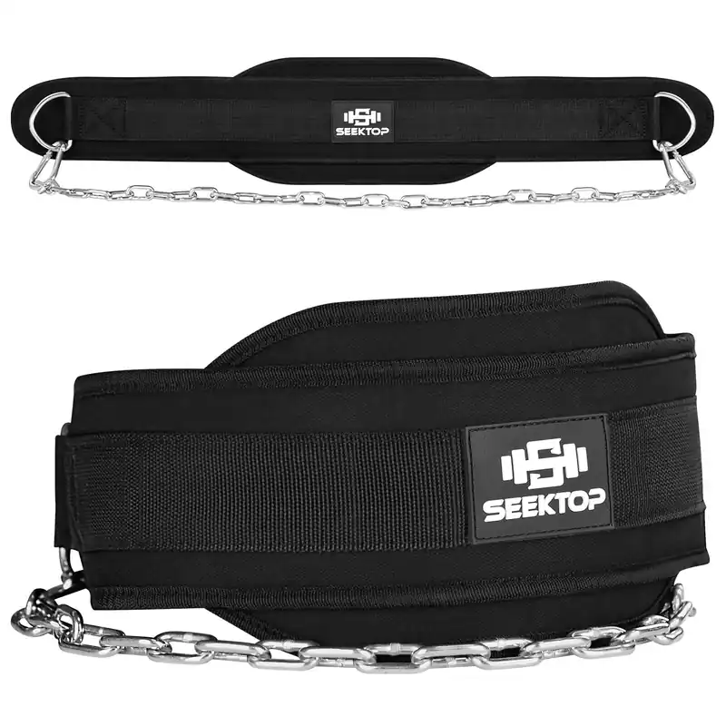 Seektop Dip Belt for Weightlifting - GYM Workout Pull Ups Belt with Chain, Neoprene Waist Dip Belt Crossfit, Fitness, Men & Women (Belt & Chain) (Black)
