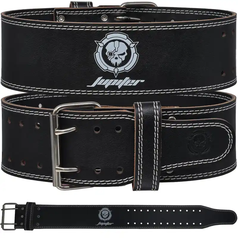 Weight lifting Belt (6mm Thick) - Genuine leather, offering back support. Double-pronged buckle, ideal for weightlifting, powerlifting, squats and deadlifts(White M)
