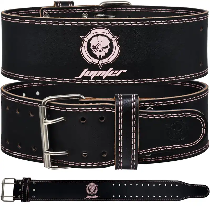 Weight lifting Belt (6mm Thick) - Genuine leather, offering back support. Double-pronged buckle, ideal for weightlifting, powerlifting, squats and deadlifts(Pink XXL)