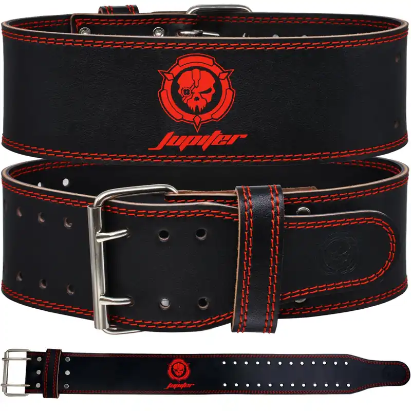 Weight lifting Belt (6mm Thick) - Genuine leather, offering back support. Double-pronged buckle, ideal for weightlifting, powerlifting, squats and deadlifts(Red XXL)