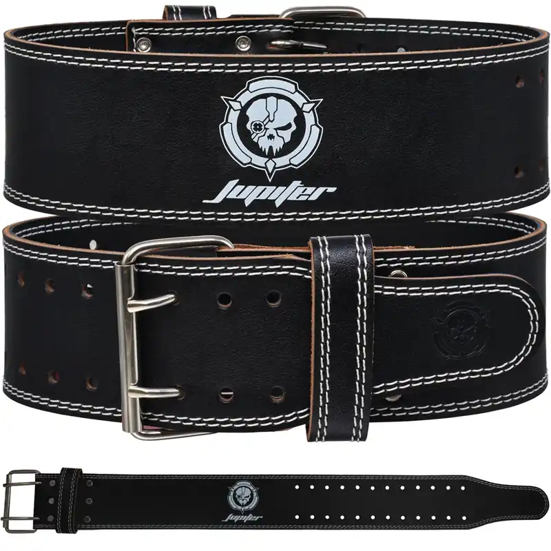 Weight lifting Belt (6mm Thick) - Genuine leather, offering back support. Double-pronged buckle, ideal for weightlifting, powerlifting, squats and deadlifts(White XXL)
