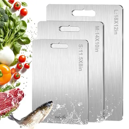Titanium Cutting Board Set of 3,100% Pure Titanium Cutting Boards for Kitchen, Double Sided Food-Grade Chopping Board for Cutting Meat Vegetable Fruit, Dishwasher Safe