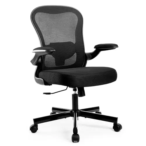 ALPHA HOME Office Chair Ergonomic, Mesh Computer Chair with Lumbar Support Executive Stool with Flip-up Armrest & Padded Cushion, BIFMA & SGS Certified
